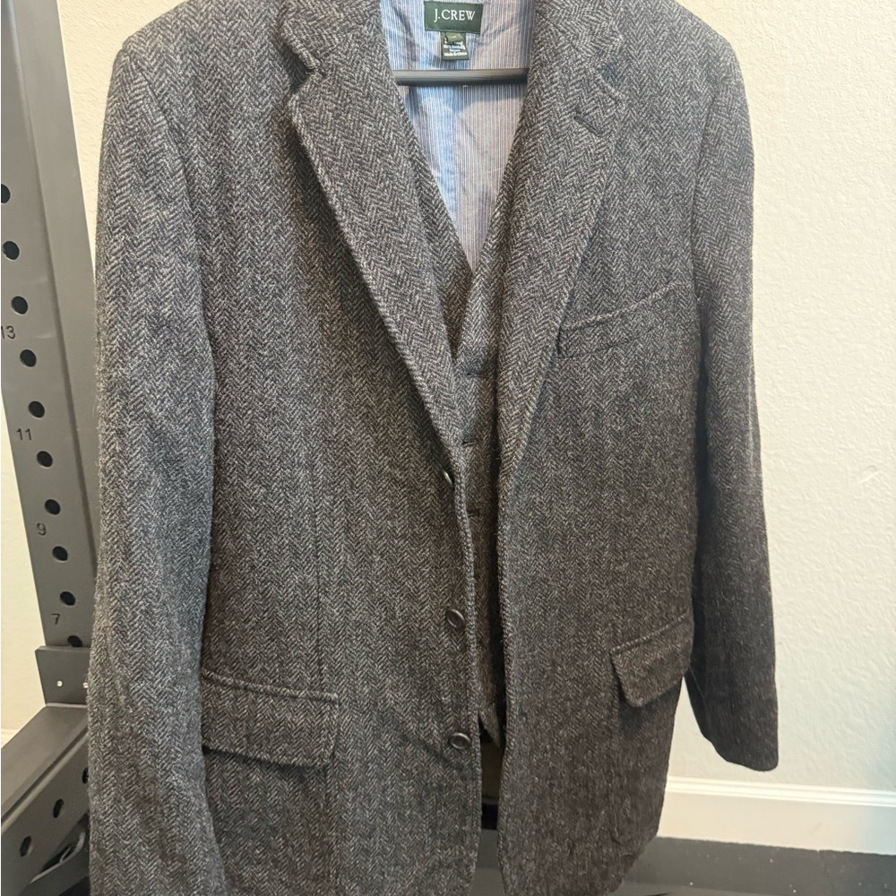J. Crew Men's Charcoal Herringbone Wool Blazer and Waistcoat